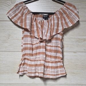 Wrangler Brown and White Striped Off-Shoulder Blouse